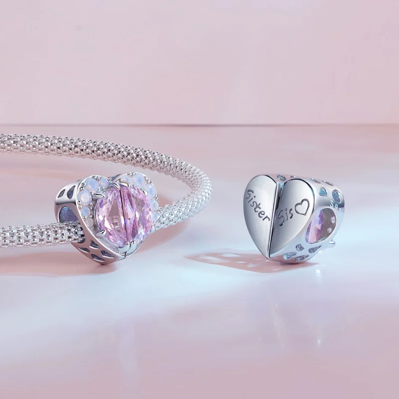 (obrázek pro) Pandora styl Růžové Sestřičky Srdce Charm - SCC2641 - Zobrazit 5