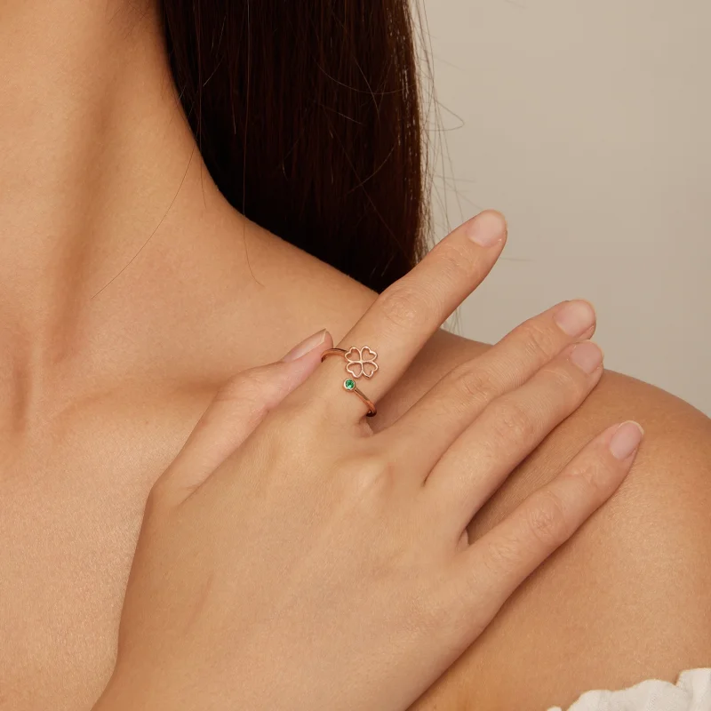 (obrázek pro) Pandora styl Růžové zlato čtyřlístkový otevřený prsten - SCR843-C - Zobrazit 4