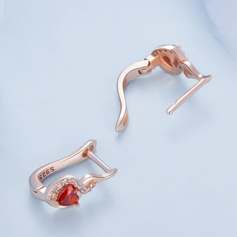 (obrázek pro) Pandora styl růžovozlaté naušnice se srdcem - BSE815 - Zobrazit 4