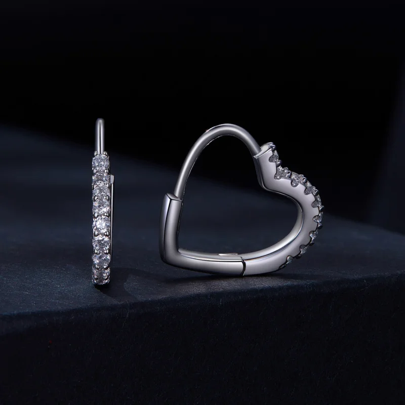 (obrázek pro) Pandora styl srdcovité náušnice s moissanite kameny (jeden certifikát) - MSE035 - Zobrazit 2