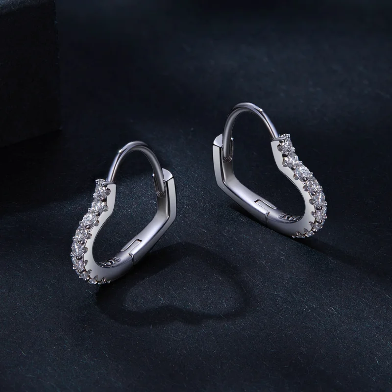 (obrázek pro) Pandora styl srdcovité náušnice s moissanite kameny (jeden certifikát) - MSE035 - Zobrazit 3