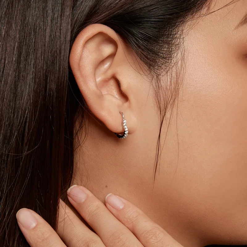 (obrázek pro) Pandora styl srdcovité náušnice s moissanite kameny (jeden certifikát) - MSE035 - Zobrazit 9