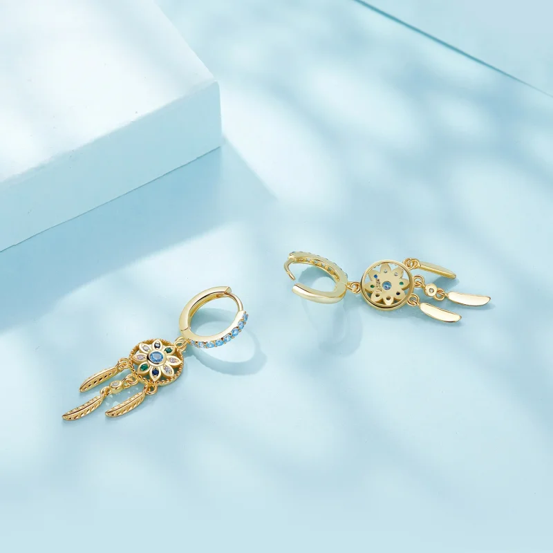 (obrázek pro) Pandora styl Zlatý Dreamcatcher visací náušnice - SCE713-B - Zobrazit 4