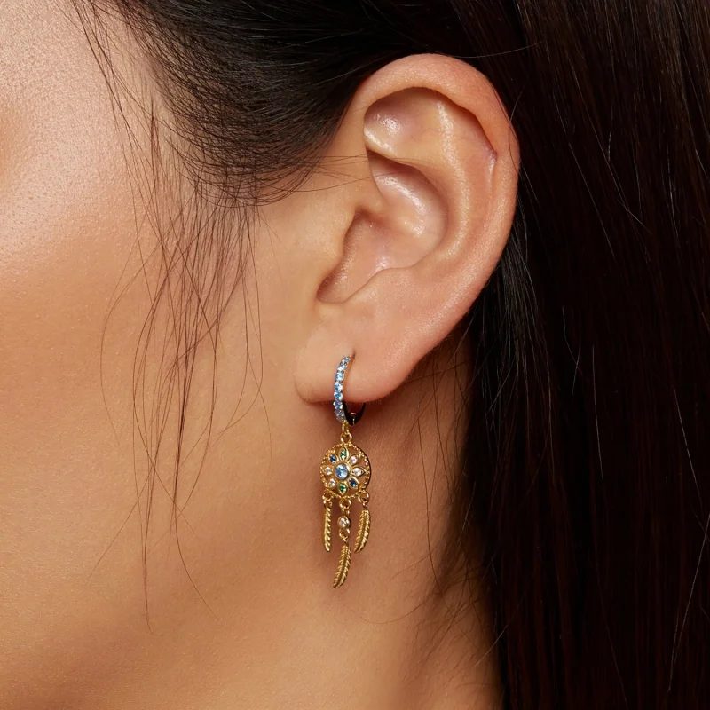 (obrázek pro) Pandora styl Zlatý Dreamcatcher visací náušnice - SCE713-B - Zobrazit 5