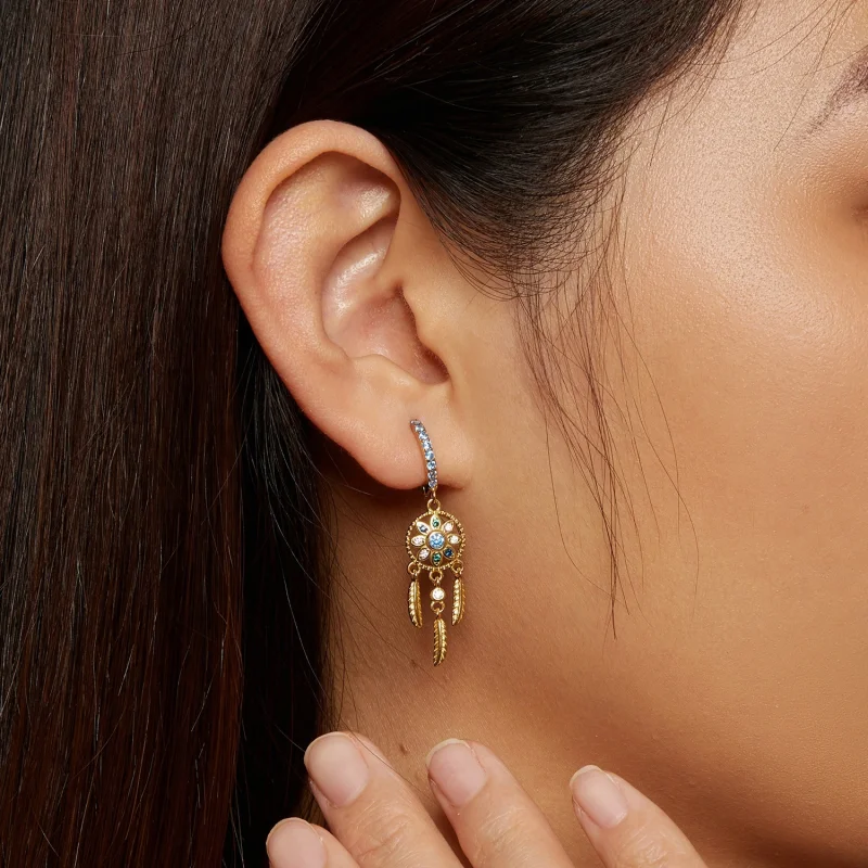 (obrázek pro) Pandora styl Zlatý Dreamcatcher visací náušnice - SCE713-B - Zobrazit 7