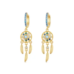 (obrázek pro) Pandora styl Zlatý Dreamcatcher visací náušnice - SCE713-B