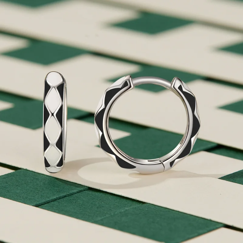 (obrázek pro) Pandora stylu diamantový vzor náušnice kruhu - SCE1611-BK - Zobrazit 2