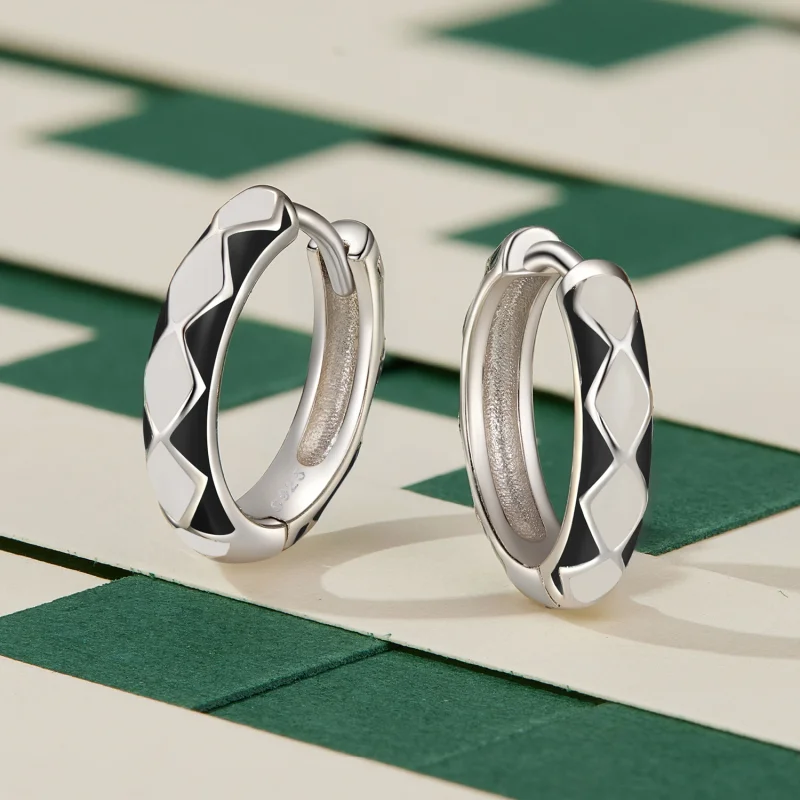 (obrázek pro) Pandora stylu diamantový vzor náušnice kruhu - SCE1611-BK - Zobrazit 3