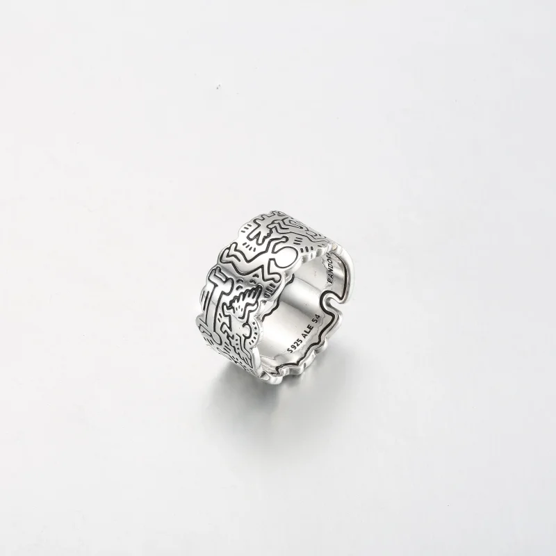 (obrázek pro) Široký prsten Keith Haring™ x Pandora Line Art Love & People – 192222C01 - Zobrazit 2