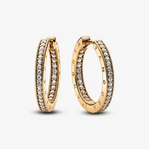 (obrázek pro) Náušnice Pandora Signature Logo & Pavé Hoop - 262738C01