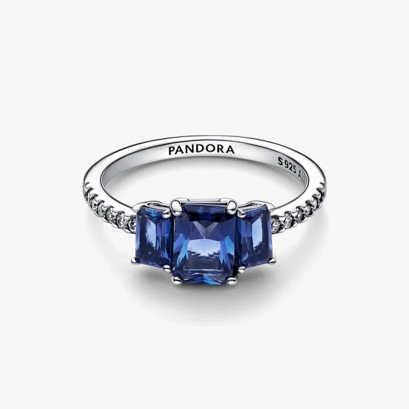 (obrázek pro) Pandora Blue obdélníkový tříkamenný jiskřivý prsten - 192389C01 - Zobrazit 6