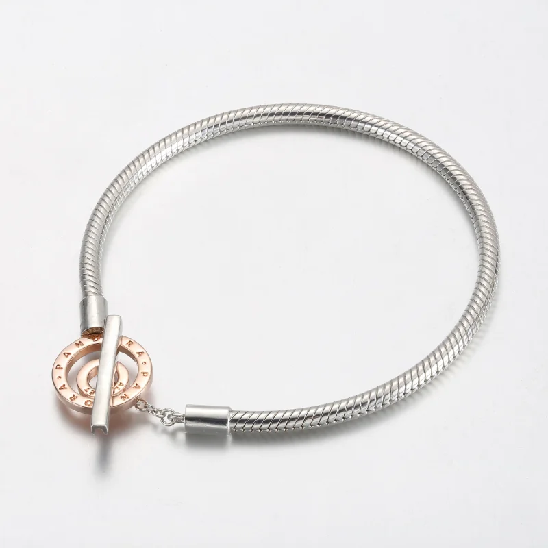 (obrázek pro) Pandora Moments Dvoubarevný náramek s logem T-Bar Snake Chain - 582309C00 - Zobrazit 2