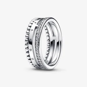 (obrázek pro) Pandora Signature Logo Pavé & Beads Ring - 192312C01