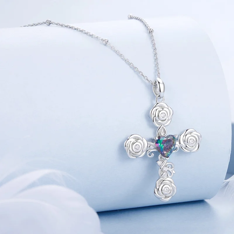 (obrázek pro) Náhrdelník Rose Cross Cross ve stylu PANDORA - BSN379 - Zobrazit 2