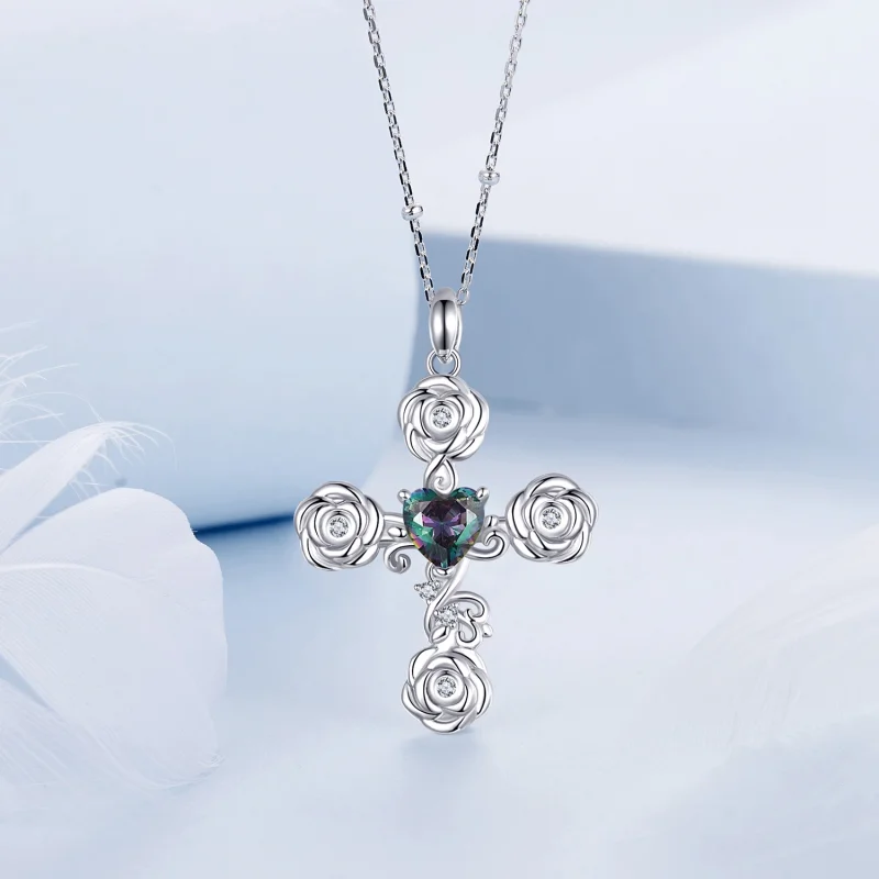 (obrázek pro) Náhrdelník Rose Cross Cross ve stylu PANDORA - BSN379 - Zobrazit 3