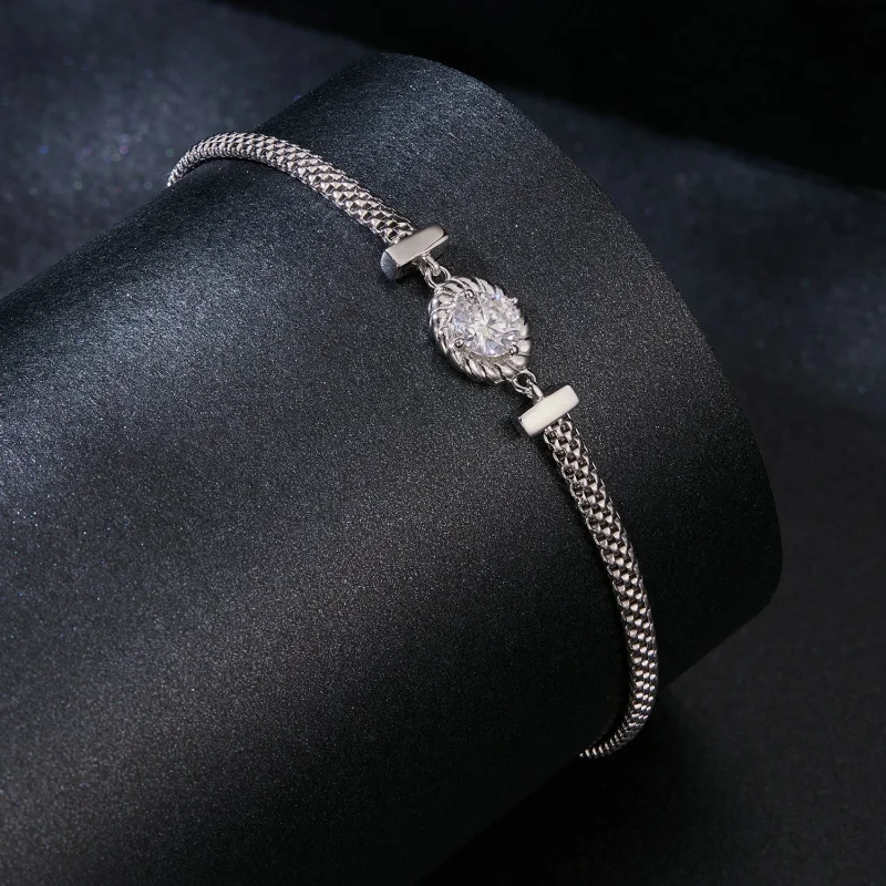 (obrázek pro) PANDORA Styl Moissanite Braided Sterling Silver náramek (jeden certifikát) - MSB - Zobrazit 2