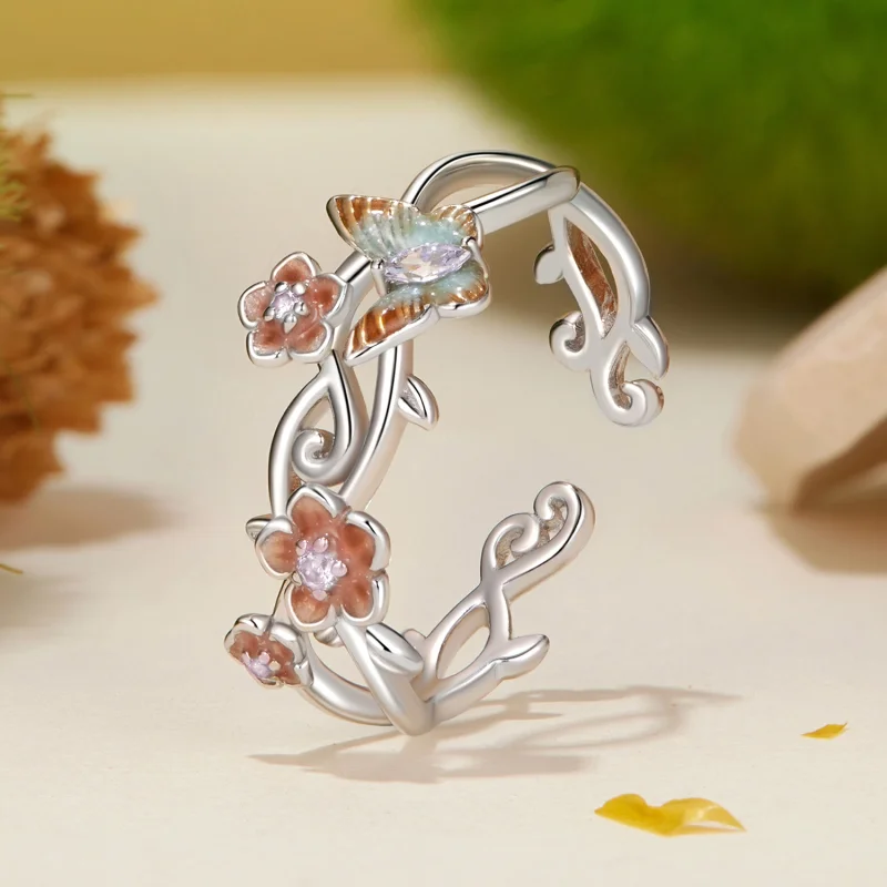 (obrázek pro) Romantický prsten Sakura Butterfly ve stylu PANDORA - BSR538-E - Zobrazit 2