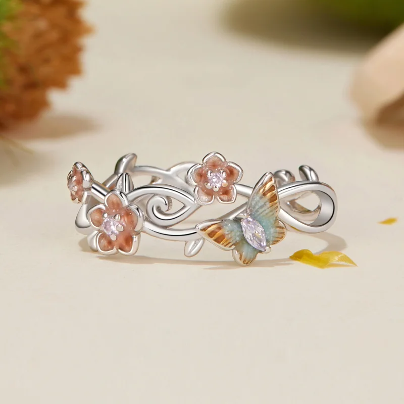 (obrázek pro) Romantický prsten Sakura Butterfly ve stylu PANDORA - BSR538-E - Zobrazit 3