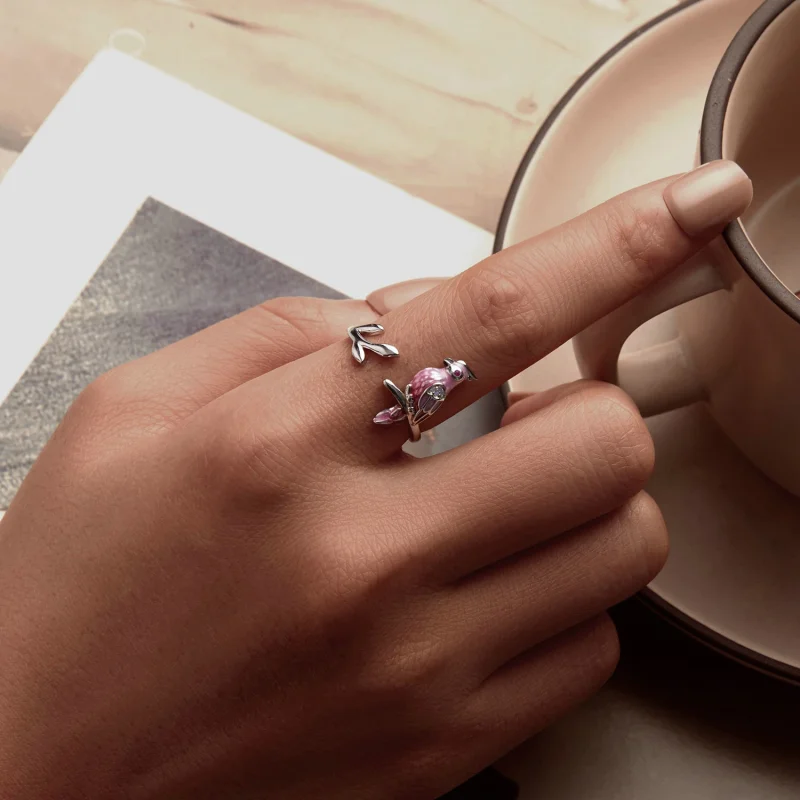 (obrázek pro) Otevřený kroužek PANDORA Style Pink Parrot - BSR551-E - Zobrazit 5