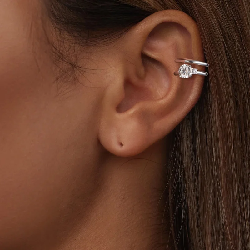 (obrázek pro) PANDORA Style Double Moissanite Ear Cuff (s jedním certifikátem) - MSE058 - Zobrazit 6