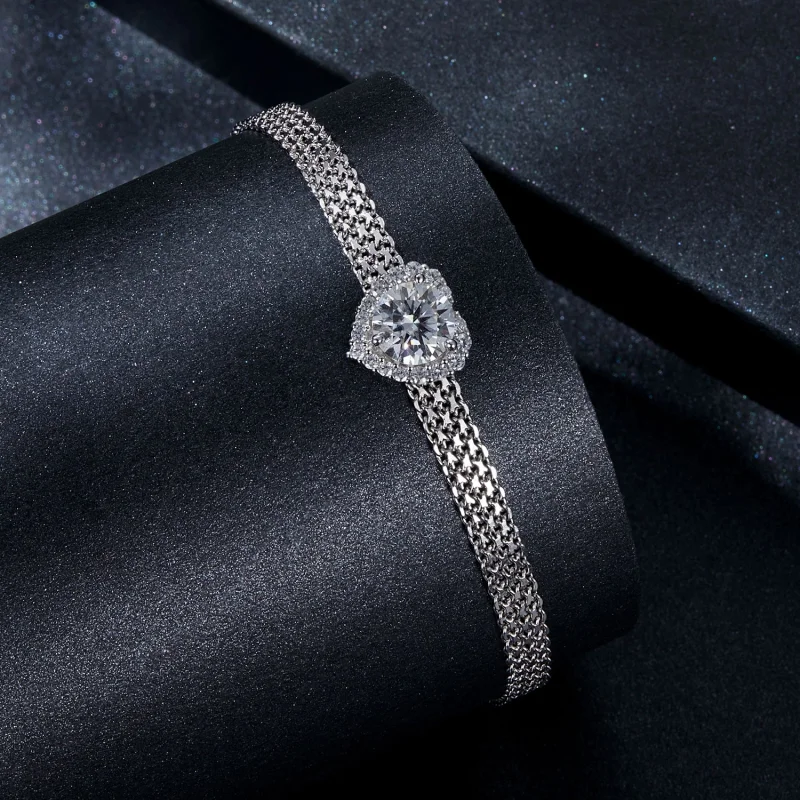 (obrázek pro) Pletený náramek PANDORA Style Heart Moissanite (s jedním certifikátem) - MSB019 - Zobrazit 2
