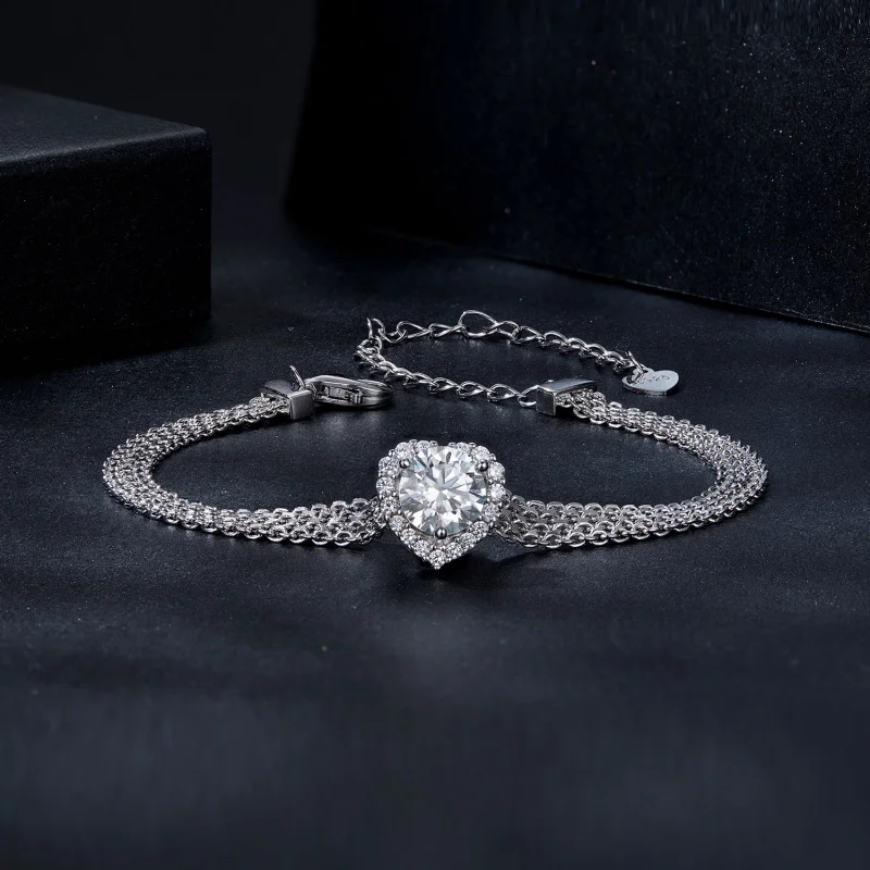 (obrázek pro) Pletený náramek PANDORA Style Heart Moissanite (s jedním certifikátem) - MSB019 - Zobrazit 3