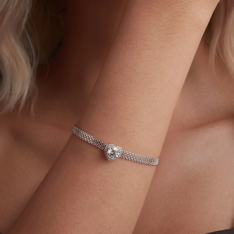 (obrázek pro) Pletený náramek PANDORA Style Heart Moissanite (s jedním certifikátem) - MSB019 - Zobrazit 4