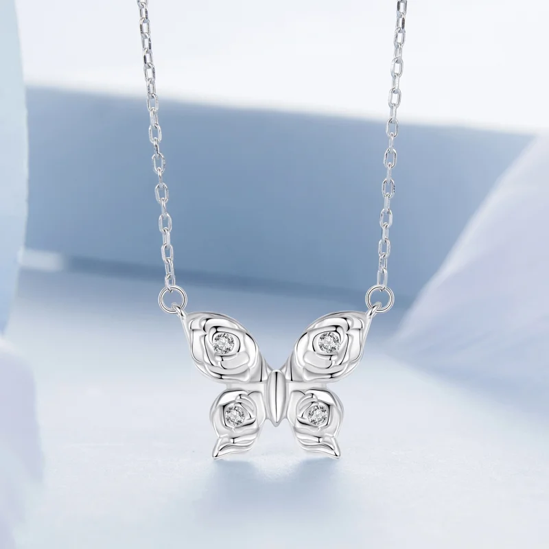 (obrázek pro) Náhrdelník Rose Butterfly ve stylu PANDORA - BSN396 - Zobrazit 3