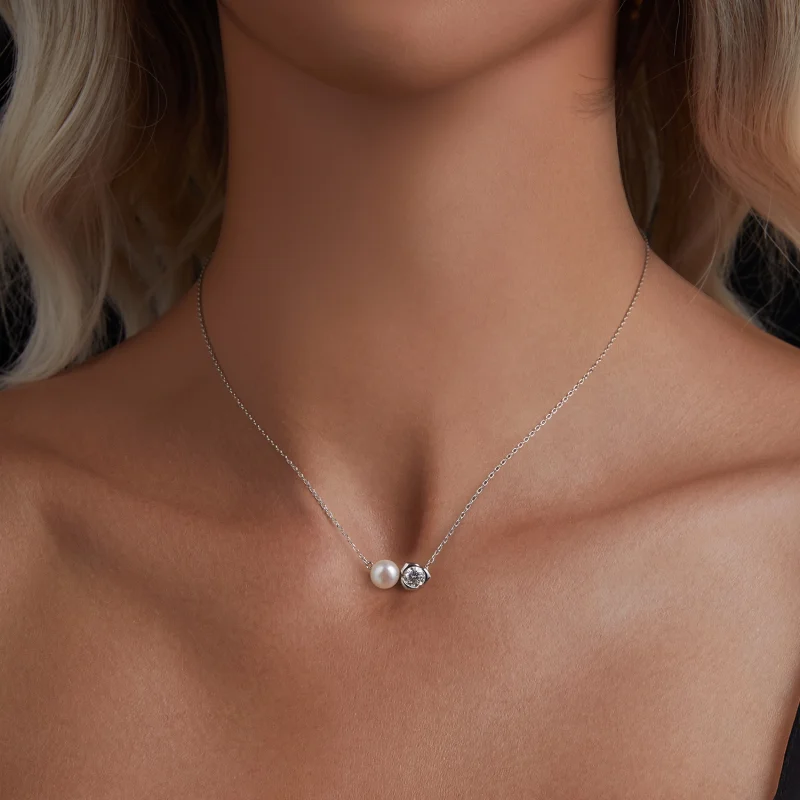 (obrázek pro) PANDORA Style Moissanite Rose náhrdelník (s jedním certifikátem) - MSN040 - Zobrazit 4