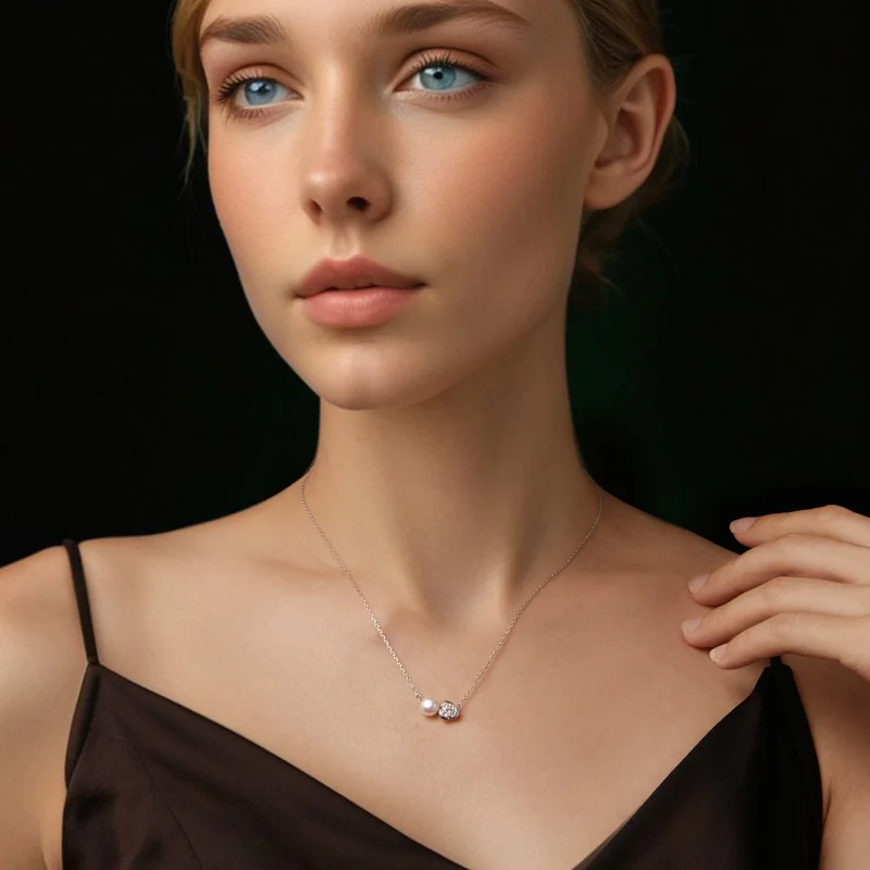 (obrázek pro) PANDORA Style Moissanite Rose náhrdelník (s jedním certifikátem) - MSN040 - Zobrazit 5