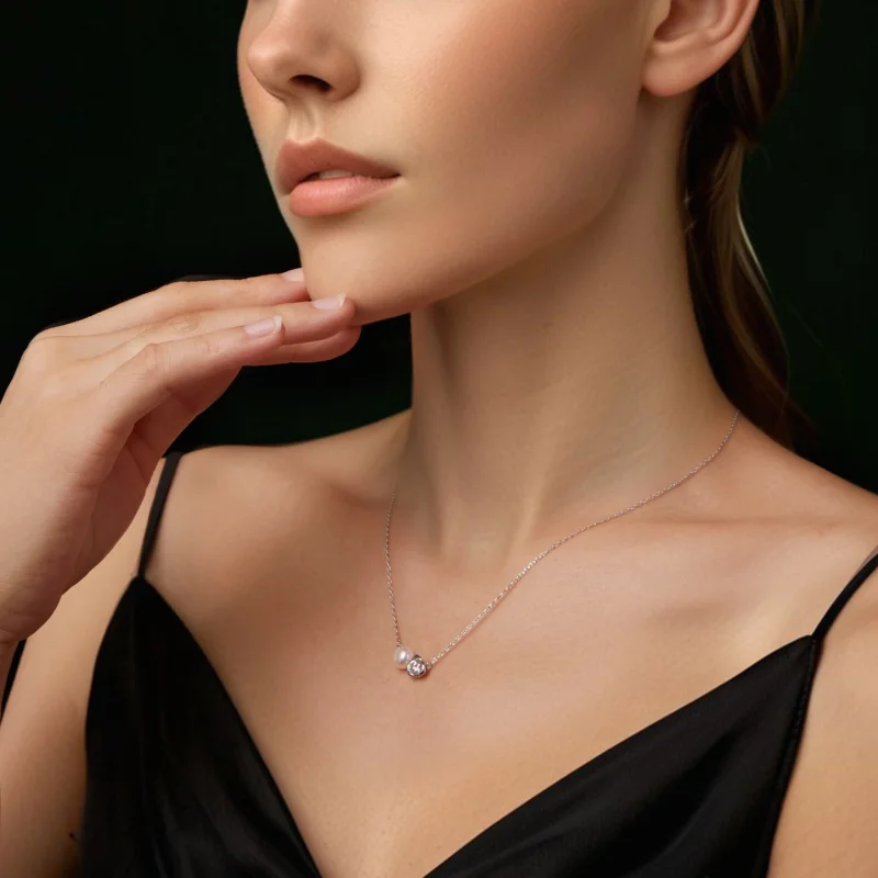 (obrázek pro) PANDORA Style Moissanite Rose náhrdelník (s jedním certifikátem) - MSN040 - Zobrazit 6