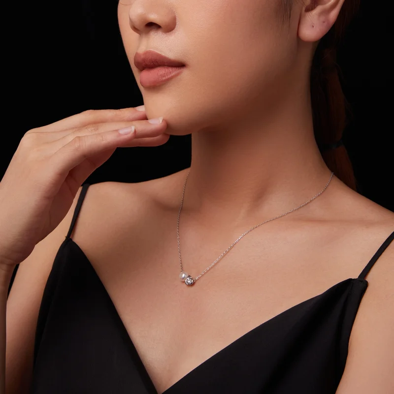 (obrázek pro) PANDORA Style Moissanite Rose náhrdelník (s jedním certifikátem) - MSN040 - Zobrazit 8
