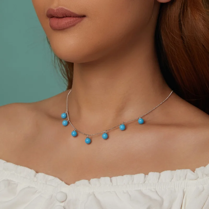 (obrázek pro) Tyrkysový náhrdelník na klíční kost PANDORA Style Blue - BSN405 - Zobrazit 3
