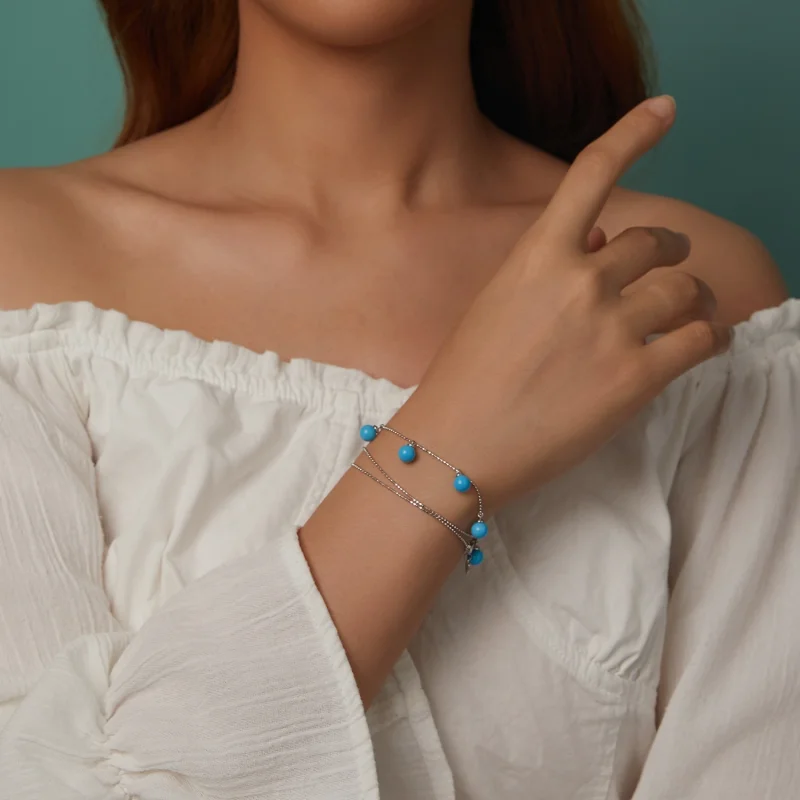 (obrázek pro) Tyrkysový náhrdelník na klíční kost PANDORA Style Blue - BSN405 - Zobrazit 4