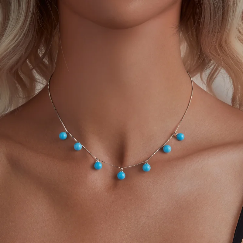 (obrázek pro) Tyrkysový náhrdelník na klíční kost PANDORA Style Blue - BSN405 - Zobrazit 7