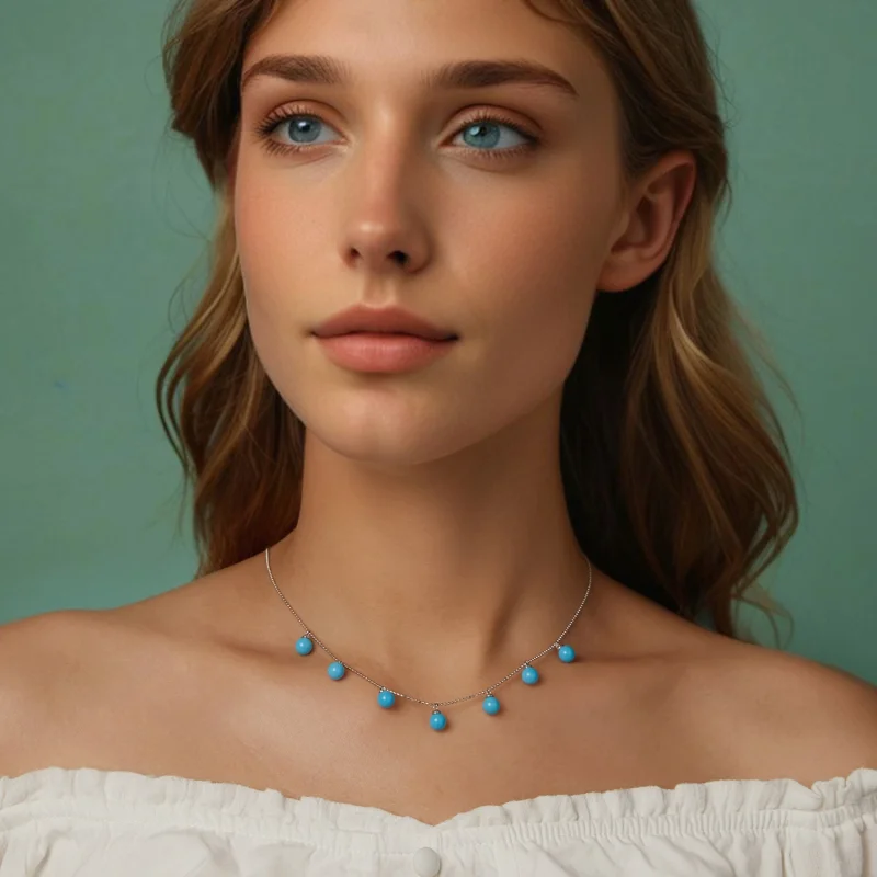 (obrázek pro) Tyrkysový náhrdelník na klíční kost PANDORA Style Blue - BSN405 - Zobrazit 9