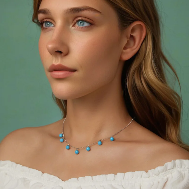 (obrázek pro) Tyrkysový náhrdelník na klíční kost PANDORA Style Blue - BSN405 - Zobrazit 10