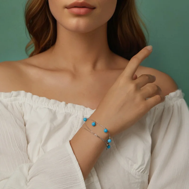 (obrázek pro) Tyrkysový náhrdelník na klíční kost PANDORA Style Blue - BSN405 - Zobrazit 11