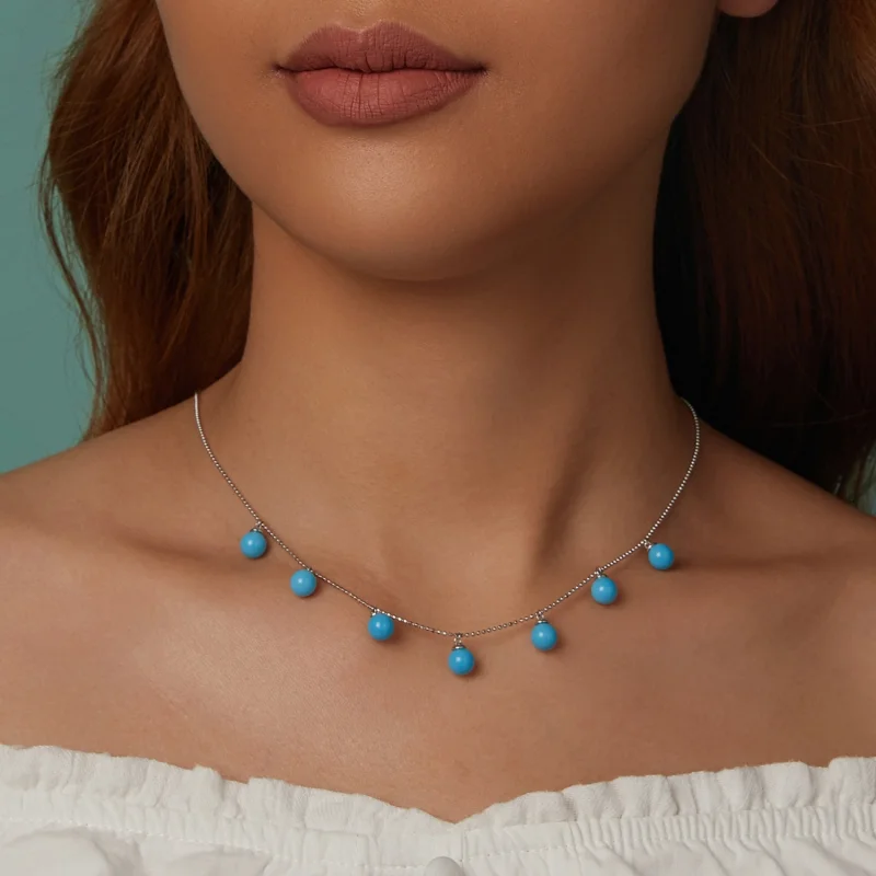 (obrázek pro) Tyrkysový náhrdelník na klíční kost PANDORA Style Blue - BSN405 - Zobrazit 12