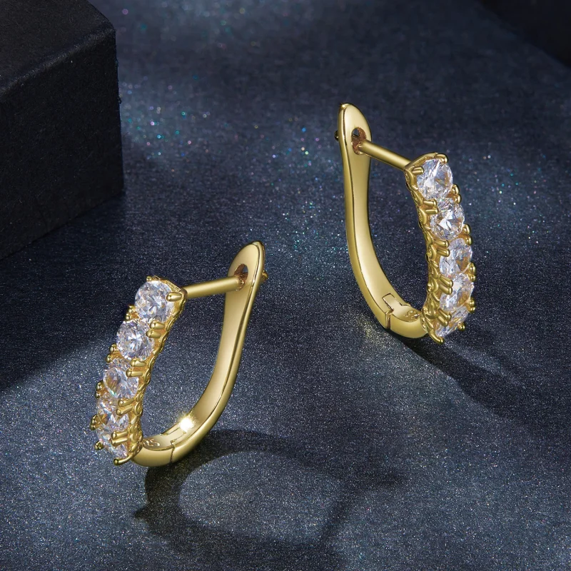 (obrázek pro) Pandora styl U-tvarované náušnice s moissanite vzorem - MSE011-B - Zobrazit 3
