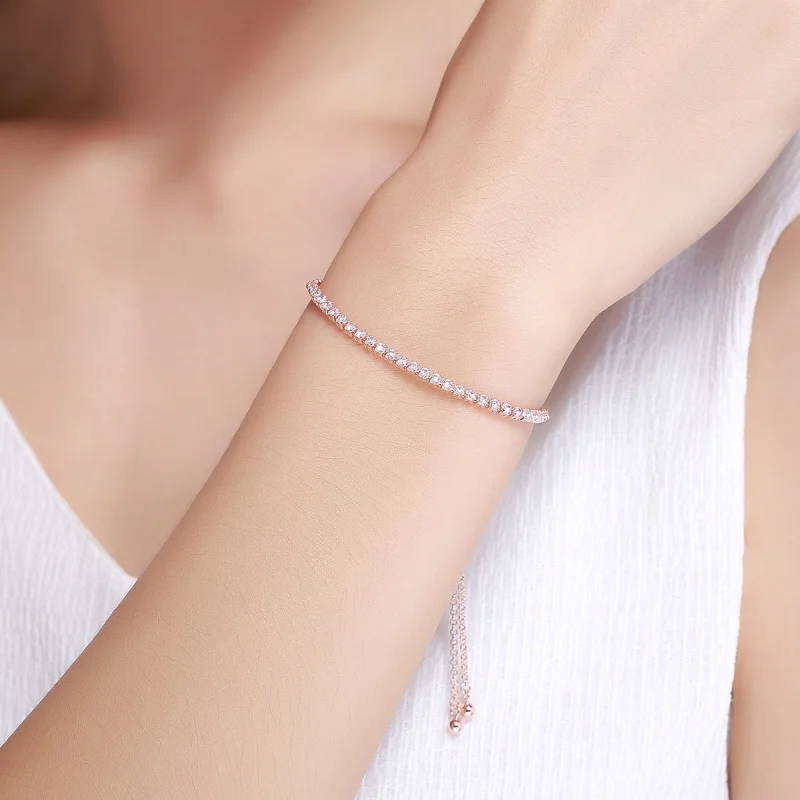 (obrázek pro) Pandora styl Zlatem potažený Elegantní Doprovodný Posuvný Tenisový náramek - SCB - Zobrazit 3