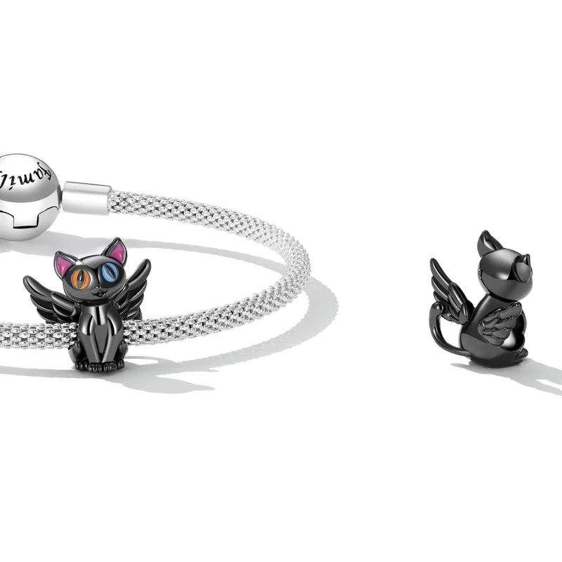 (obrázek pro) Pandora styl andělský kočičí přívěsek - SCC2299-BK - Zobrazit 4