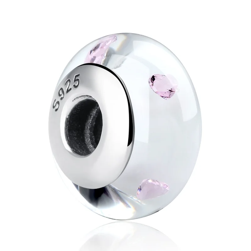 (obrázek pro) Pandora styl Bílý Muranské sklo Růžové kameny amulet - SCZ004 - Zobrazit 2