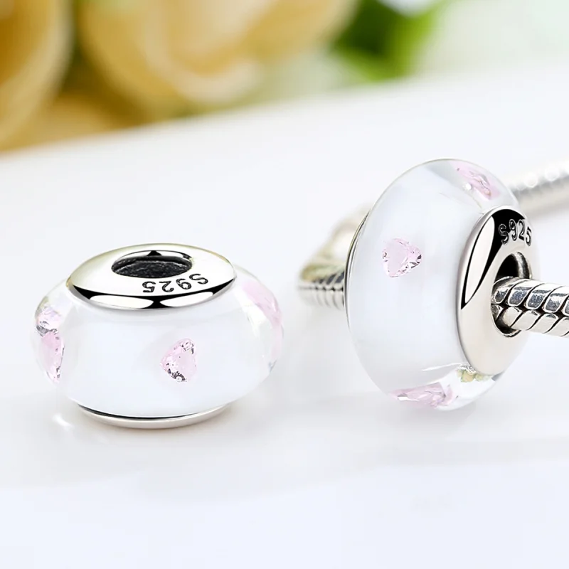 (obrázek pro) Pandora styl Bílý Muranské sklo Růžové kameny amulet - SCZ004 - Zobrazit 3