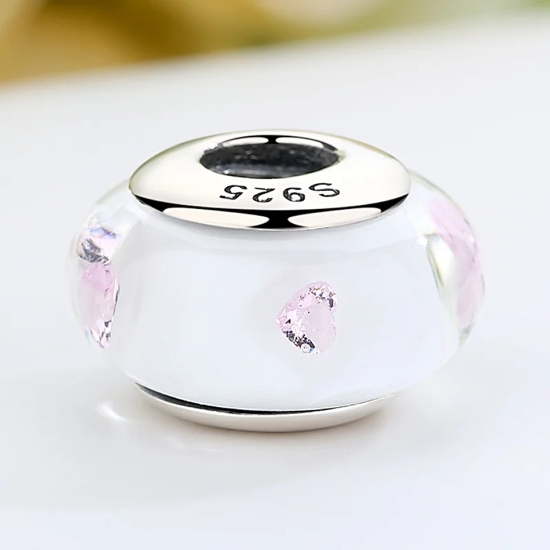 (obrázek pro) Pandora styl Bílý Muranské sklo Růžové kameny amulet - SCZ004 - Zobrazit 4
