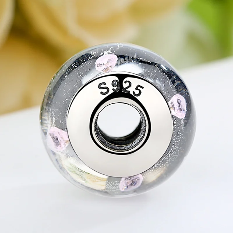 (obrázek pro) Pandora styl Bílý Muranské sklo Růžové kameny amulet - SCZ004 - Zobrazit 5