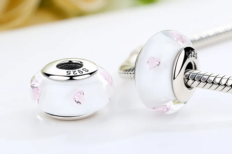 (obrázek pro) Pandora styl Bílý Muranské sklo Růžové kameny amulet - SCZ004 - Zobrazit 7