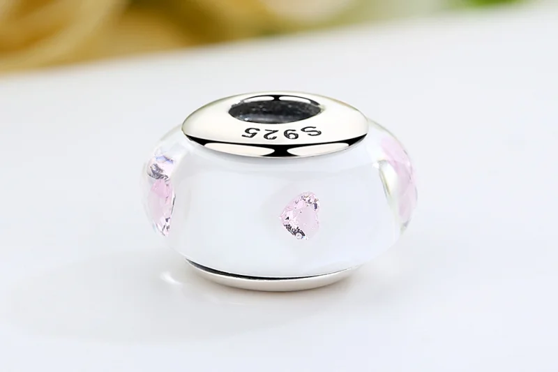 (obrázek pro) Pandora styl Bílý Muranské sklo Růžové kameny amulet - SCZ004 - Zobrazit 8