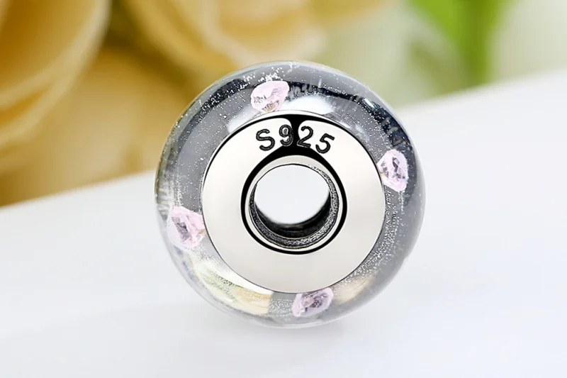 (obrázek pro) Pandora styl Bílý Muranské sklo Růžové kameny amulet - SCZ004 - Zobrazit 9