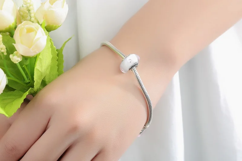 (obrázek pro) Pandora styl Bílý Muranské sklo Růžové kameny amulet - SCZ004 - Zobrazit 10